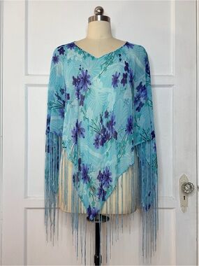 Blue tropical floral poncho